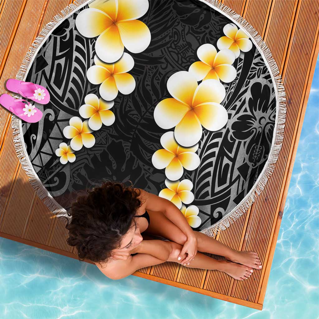 Black Tropical Plumeria With Galaxy Polynesian Art Beach Blanket LT14 - Polynesian Pride