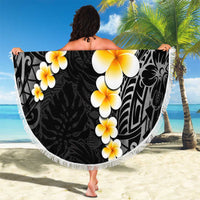 Black Tropical Plumeria With Galaxy Polynesian Art Beach Blanket LT14 - Polynesian Pride