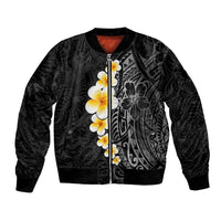 Black Tropical Plumeria With Galaxy Polynesian Art Bomber Jacket LT14 Unisex Black - Polynesian Pride