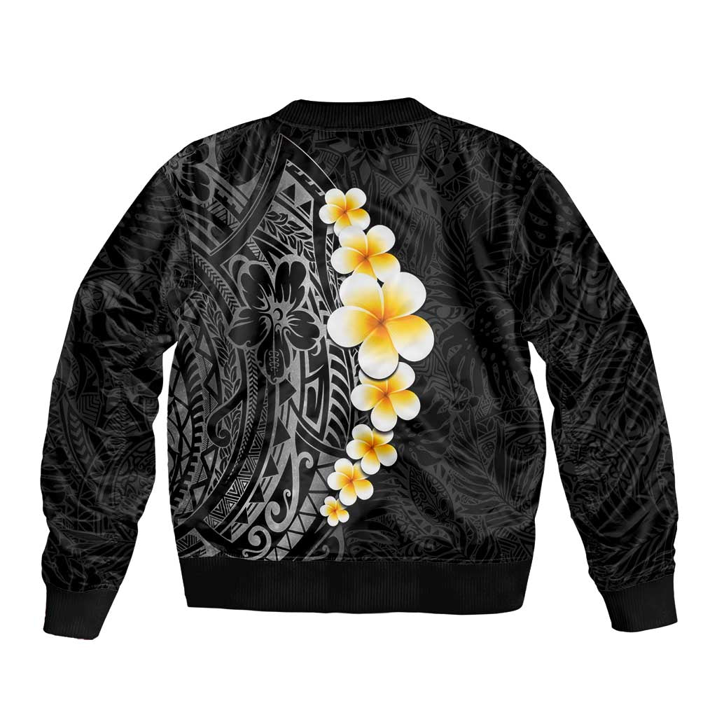 Black Tropical Plumeria With Galaxy Polynesian Art Bomber Jacket LT14 - Polynesian Pride