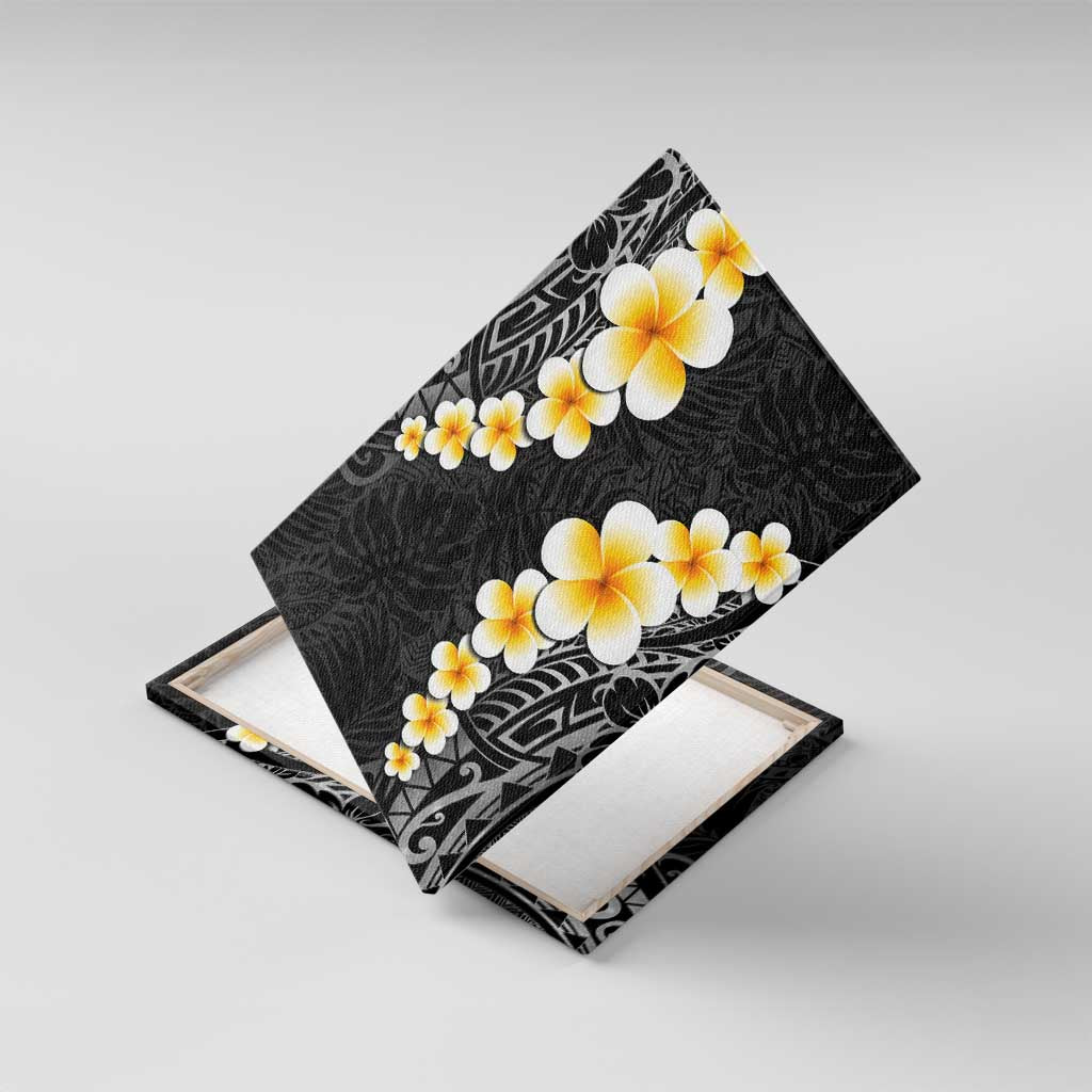 Black Tropical Plumeria With Galaxy Polynesian Art Canvas Wall Art LT14 With Frame Black - Polynesian Pride
