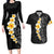 Black Tropical Plumeria With Galaxy Polynesian Art Couples Matching Long Sleeve Bodycon Dress and Hawaiian Shirt