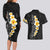 Black Tropical Plumeria With Galaxy Polynesian Art Couples Matching Long Sleeve Bodycon Dress and Hawaiian Shirt