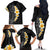 Black Tropical Plumeria With Galaxy Polynesian Art Family Matching Off The Shoulder Long Sleeve Dress and Hawaiian Shirt