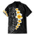 Black Tropical Plumeria With Galaxy Polynesian Art Family Matching Off The Shoulder Long Sleeve Dress and Hawaiian Shirt