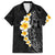 Black Tropical Plumeria With Galaxy Polynesian Art Family Matching Off Shoulder Maxi Dress and Hawaiian Shirt