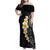 Black Tropical Plumeria With Galaxy Polynesian Art Family Matching Off Shoulder Maxi Dress and Hawaiian Shirt