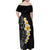 Black Tropical Plumeria With Galaxy Polynesian Art Family Matching Off Shoulder Maxi Dress and Hawaiian Shirt