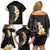 Black Tropical Plumeria With Galaxy Polynesian Art Family Matching Off Shoulder Short Dress and Hawaiian Shirt