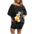 Black Tropical Plumeria With Galaxy Polynesian Art Family Matching Off Shoulder Short Dress and Hawaiian Shirt