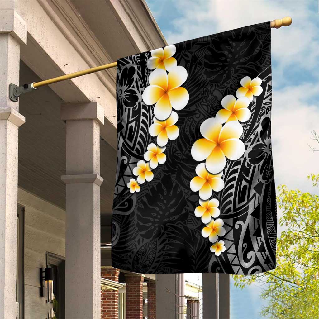 Black Tropical Plumeria With Galaxy Polynesian Art Garden Flag LT14 House Flag Black - Polynesian Pride