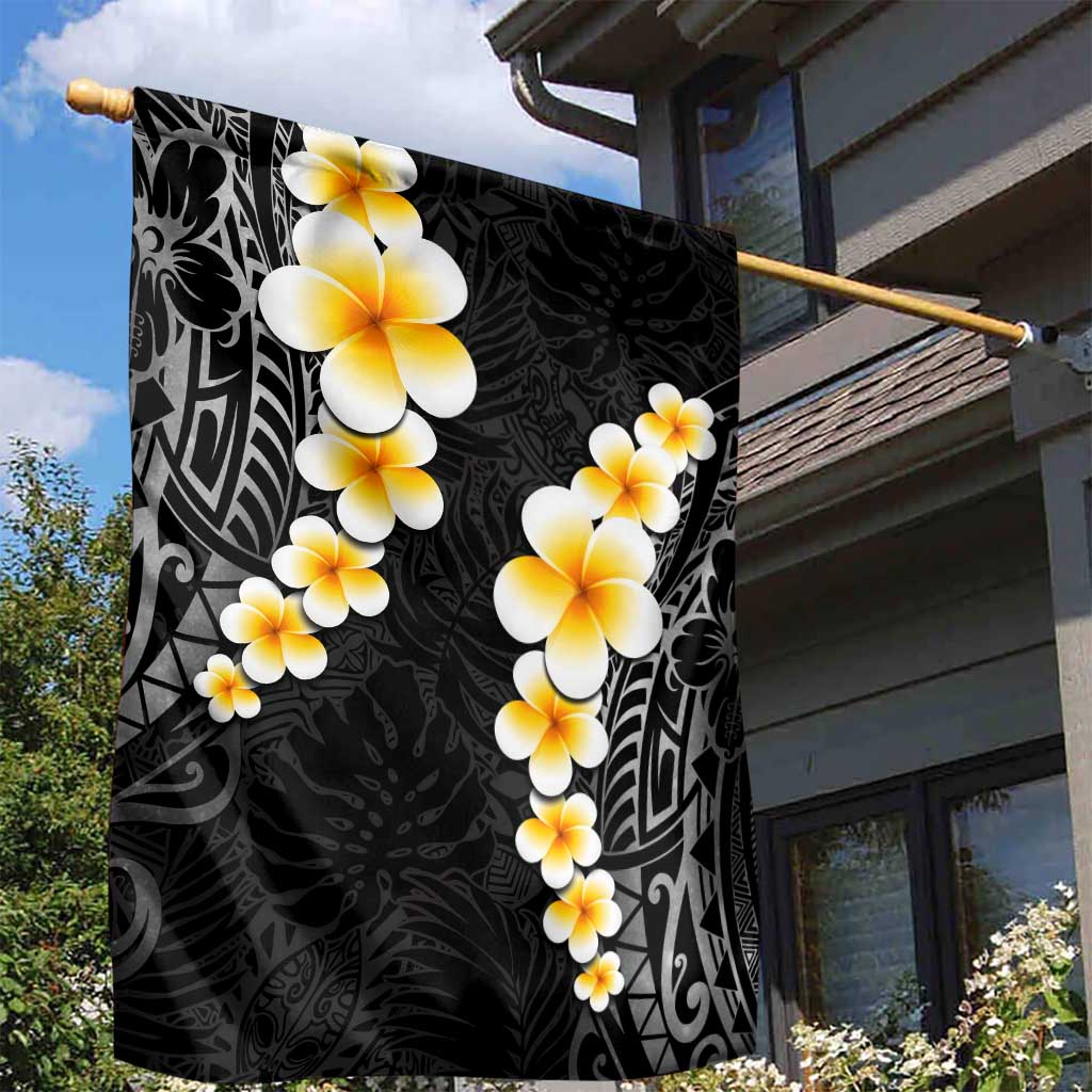 Black Tropical Plumeria With Galaxy Polynesian Art Garden Flag LT14 - Polynesian Pride