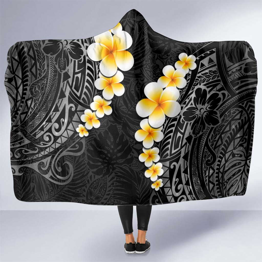 Black Tropical Plumeria With Galaxy Polynesian Art Hooded Blanket LT14 One Size Black - Polynesian Pride