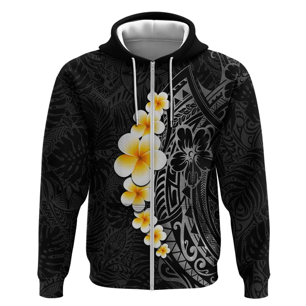 Black Tropical Plumeria With Galaxy Polynesian Art Hoodie LT14 Zip Hoodie Black - Polynesian Pride