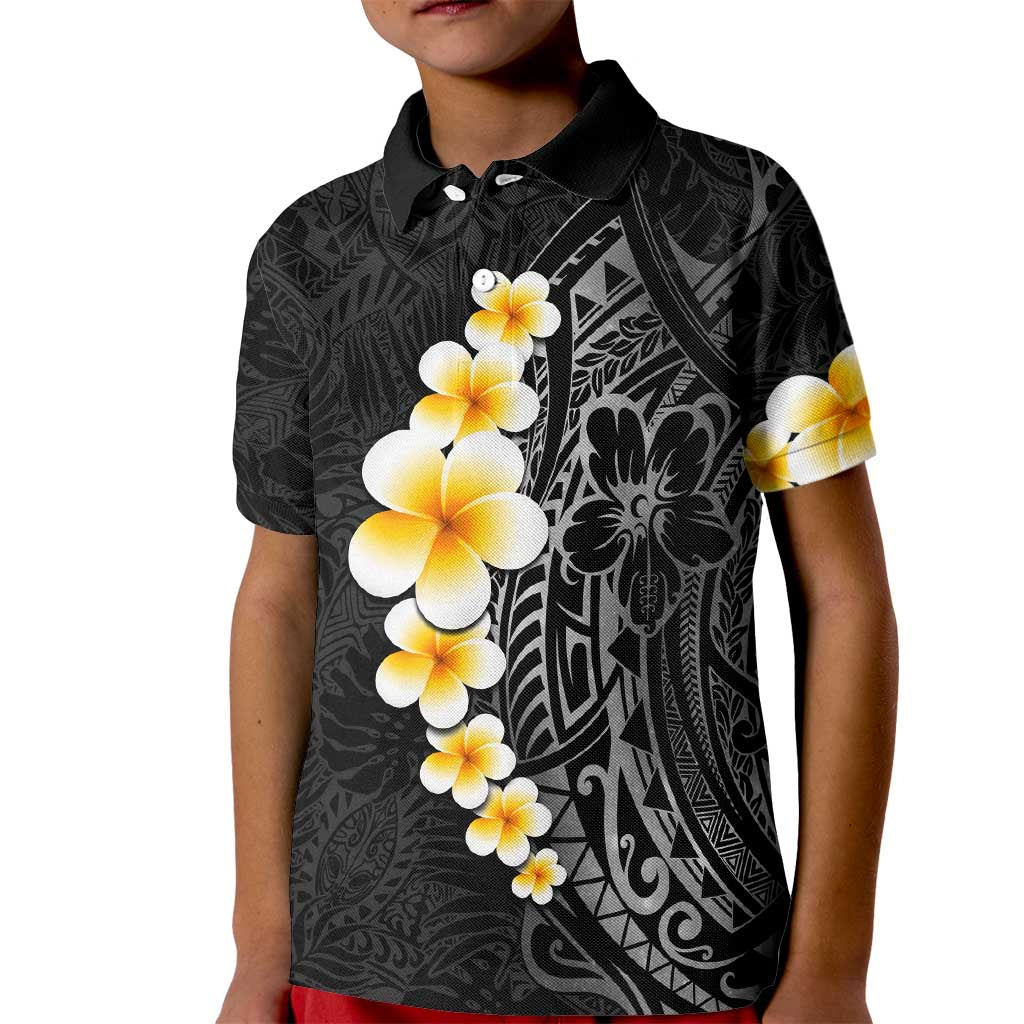 Black Tropical Plumeria With Galaxy Polynesian Art Kid Polo Shirt LT14 Kid Black - Polynesian Pride