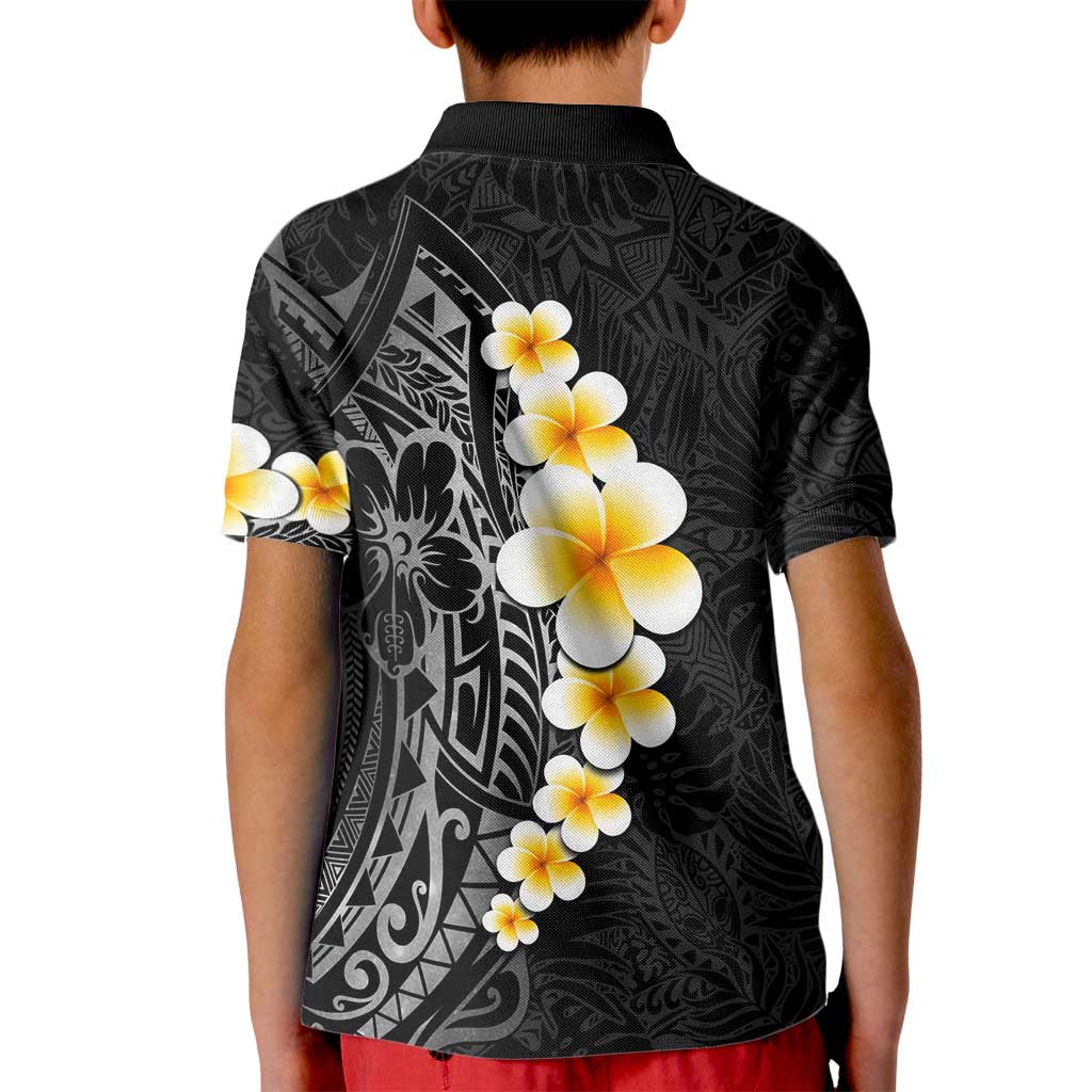 Black Tropical Plumeria With Galaxy Polynesian Art Kid Polo Shirt LT14 - Polynesian Pride