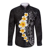 Black Tropical Plumeria With Galaxy Polynesian Art Long Sleeve Button Shirt LT14 Unisex Black - Polynesian Pride