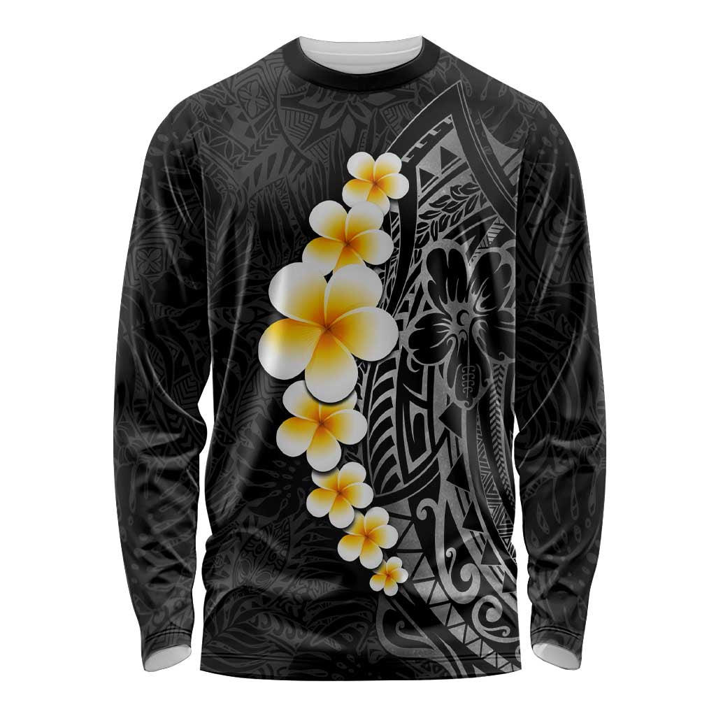 Black Tropical Plumeria With Galaxy Polynesian Art Long Sleeve Shirt LT14 Unisex Black - Polynesian Pride