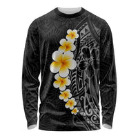 Black Tropical Plumeria With Galaxy Polynesian Art Long Sleeve Shirt LT14 Unisex Black - Polynesian Pride