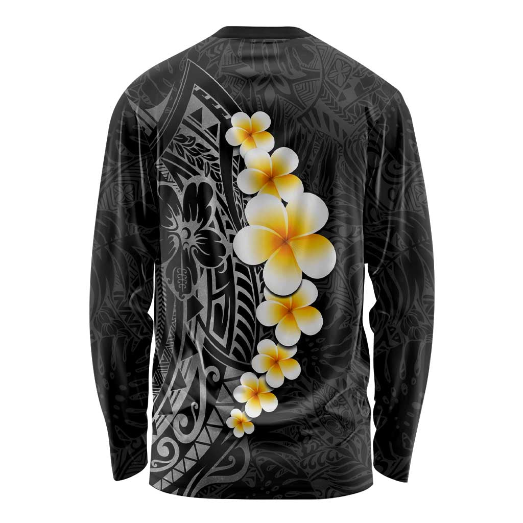 Black Tropical Plumeria With Galaxy Polynesian Art Long Sleeve Shirt LT14 - Polynesian Pride