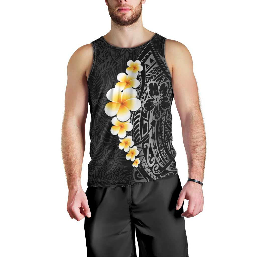 Black Tropical Plumeria With Galaxy Polynesian Art Men Tank Top LT14 - Polynesian Pride