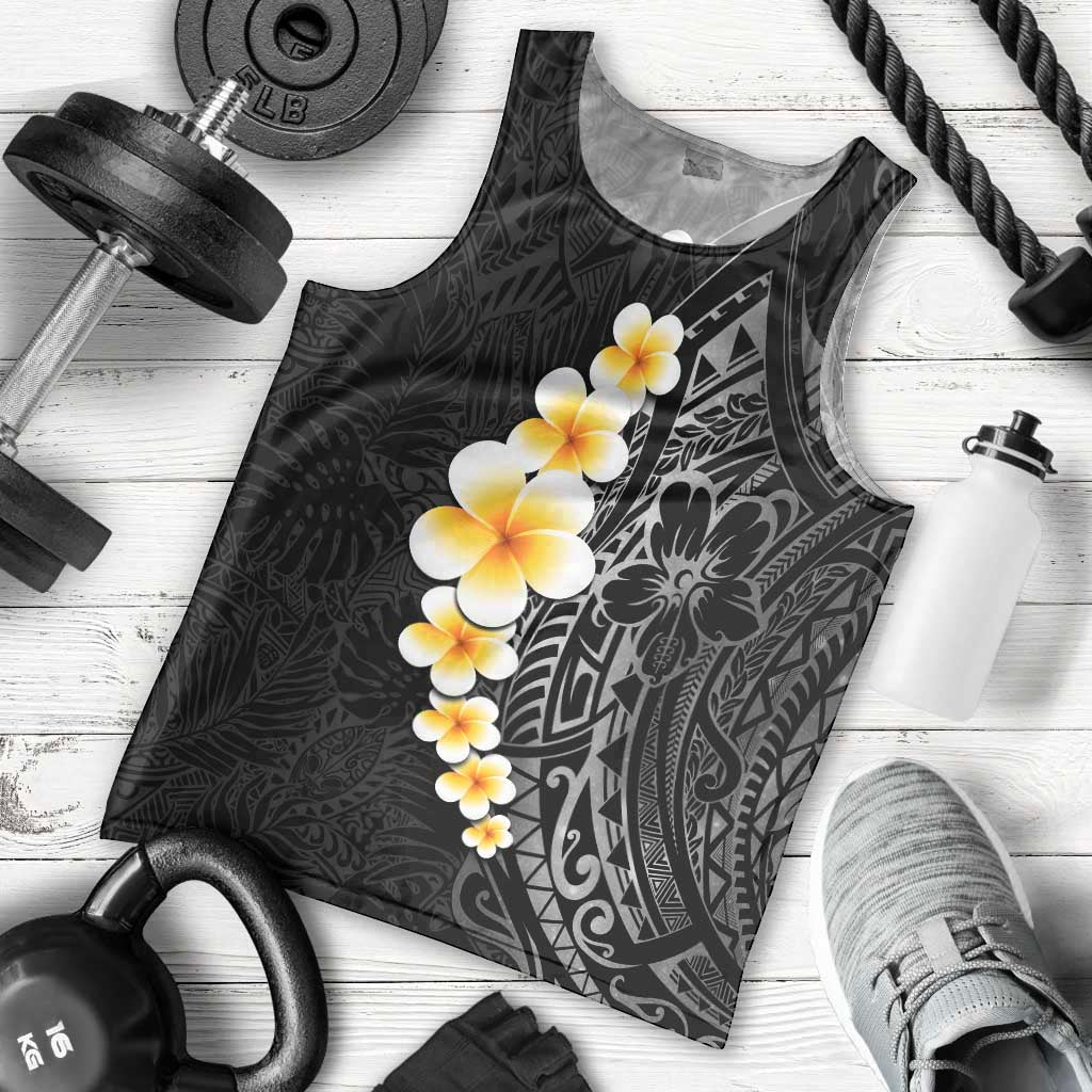 Black Tropical Plumeria With Galaxy Polynesian Art Men Tank Top LT14 - Polynesian Pride