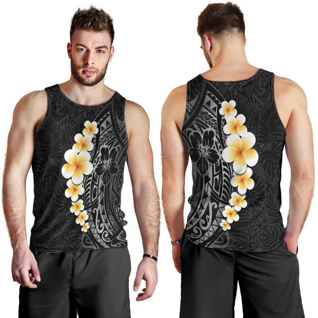 Black Tropical Plumeria With Galaxy Polynesian Art Men Tank Top LT14 - Polynesian Pride
