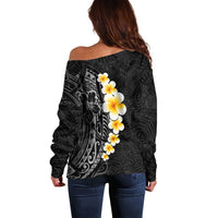 Black Tropical Plumeria With Galaxy Polynesian Art Off Shoulder Sweater LT14 - Polynesian Pride