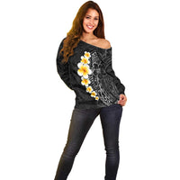 Black Tropical Plumeria With Galaxy Polynesian Art Off Shoulder Sweater LT14 - Polynesian Pride