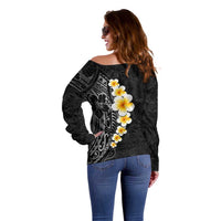 Black Tropical Plumeria With Galaxy Polynesian Art Off Shoulder Sweater LT14 - Polynesian Pride