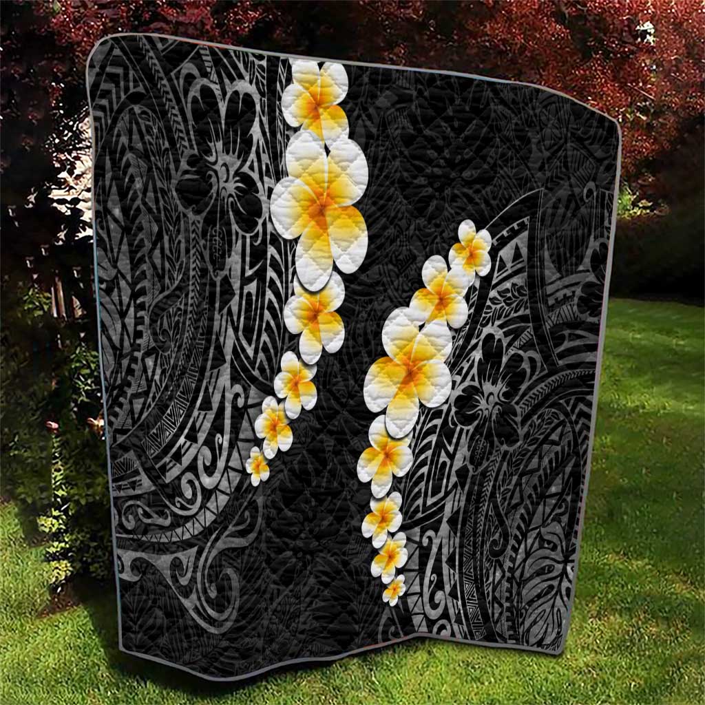 Black Tropical Plumeria With Galaxy Polynesian Art Quilt LT14 - Polynesian Pride