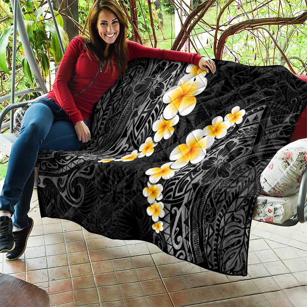 Black Tropical Plumeria With Galaxy Polynesian Art Quilt LT14 - Polynesian Pride