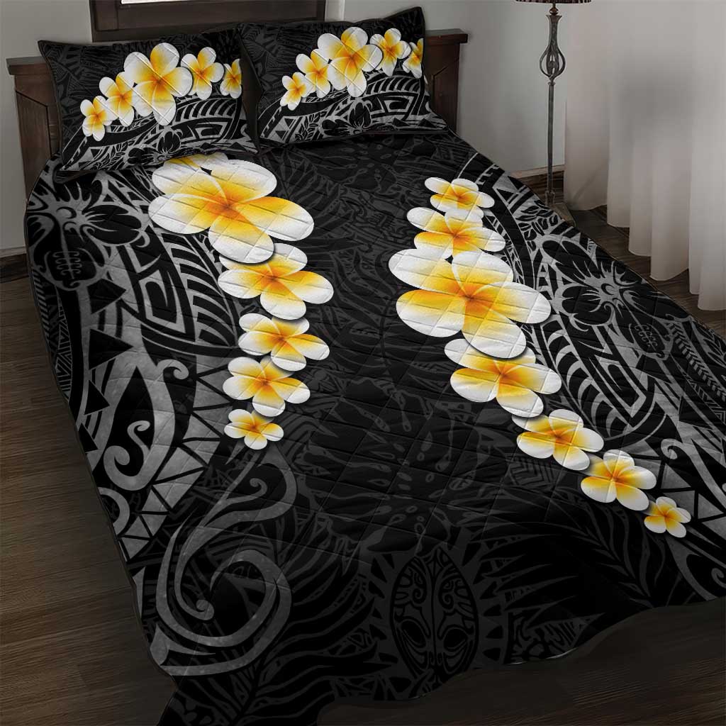 Black Tropical Plumeria With Galaxy Polynesian Art Quilt Bed Set LT14 Black - Polynesian Pride