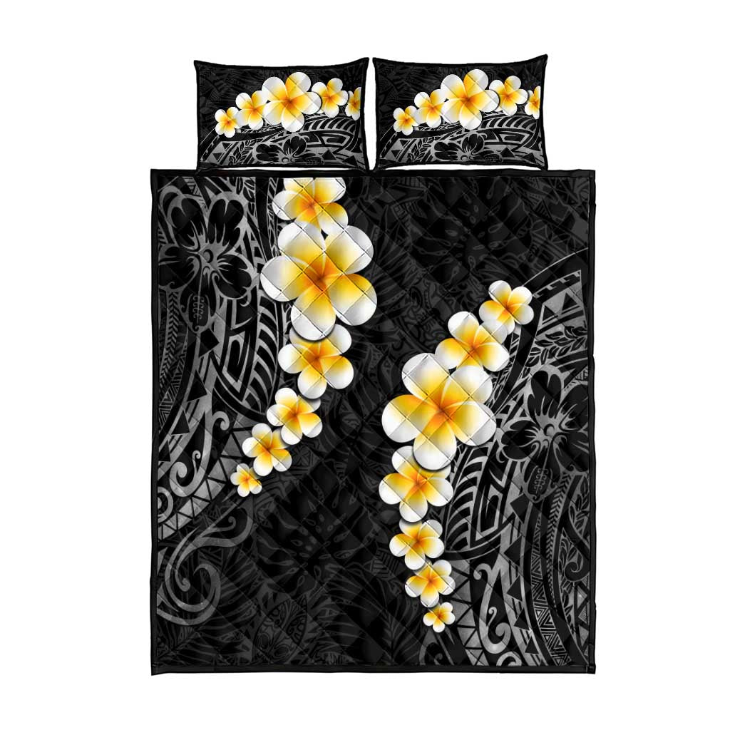 Black Tropical Plumeria With Galaxy Polynesian Art Quilt Bed Set LT14 - Polynesian Pride