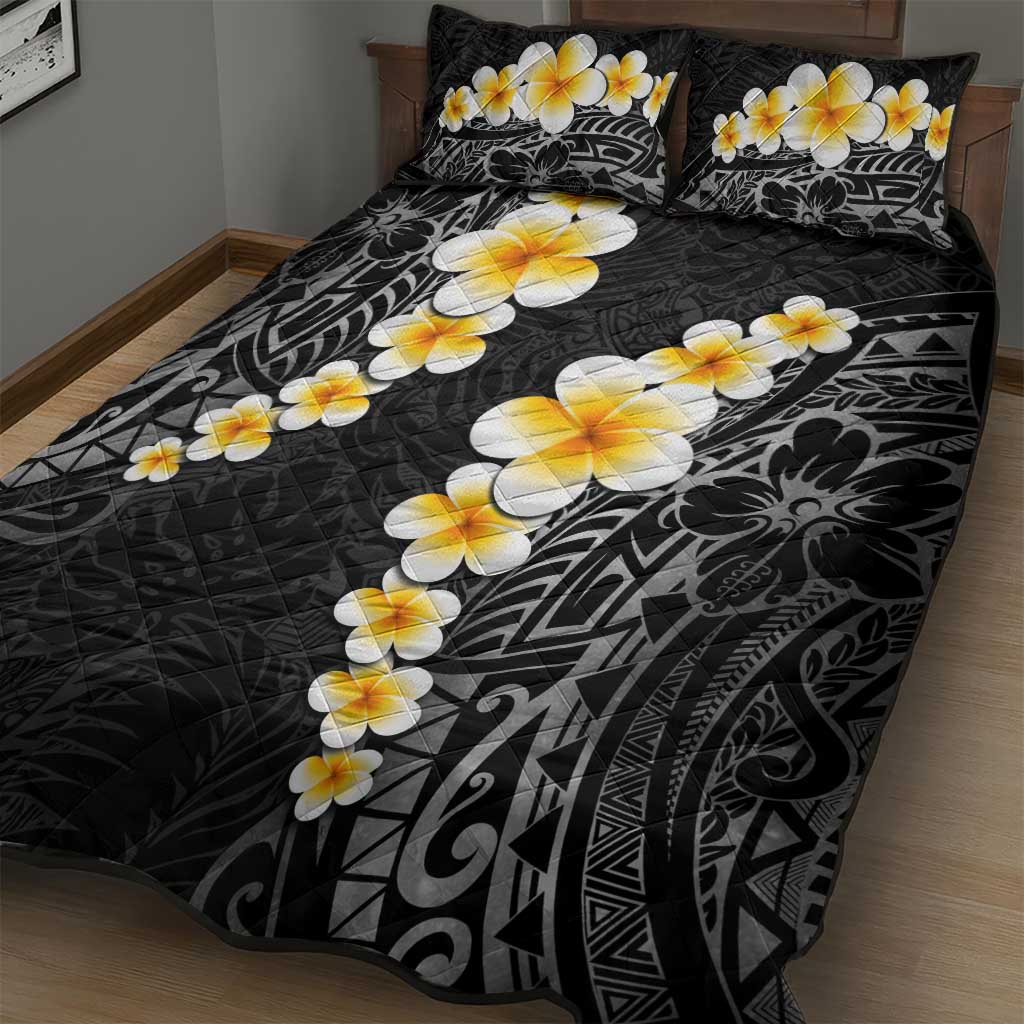 Black Tropical Plumeria With Galaxy Polynesian Art Quilt Bed Set LT14 - Polynesian Pride