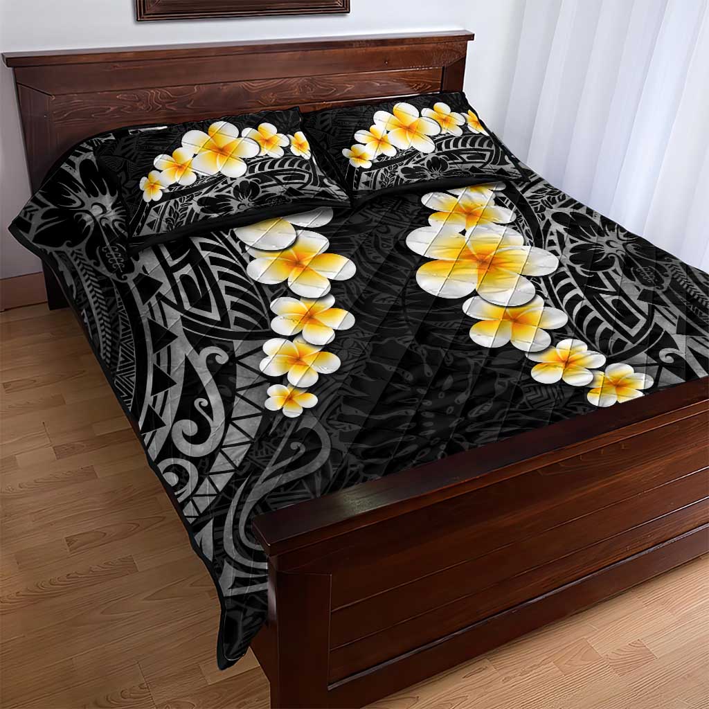 Black Tropical Plumeria With Galaxy Polynesian Art Quilt Bed Set LT14 - Polynesian Pride