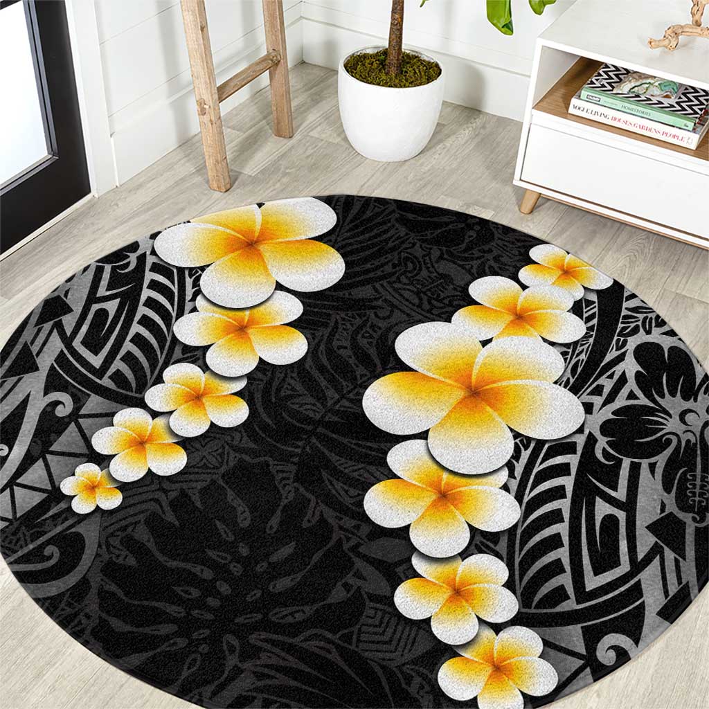 Black Tropical Plumeria With Galaxy Polynesian Art Round Carpet LT14 Black - Polynesian Pride