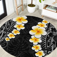 Black Tropical Plumeria With Galaxy Polynesian Art Round Carpet LT14 Black - Polynesian Pride