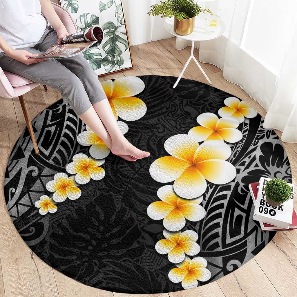 Black Tropical Plumeria With Galaxy Polynesian Art Round Carpet LT14 - Polynesian Pride