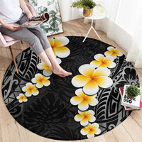 Black Tropical Plumeria With Galaxy Polynesian Art Round Carpet LT14 - Polynesian Pride