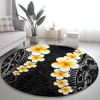 Black Tropical Plumeria With Galaxy Polynesian Art Round Carpet LT14 - Polynesian Pride