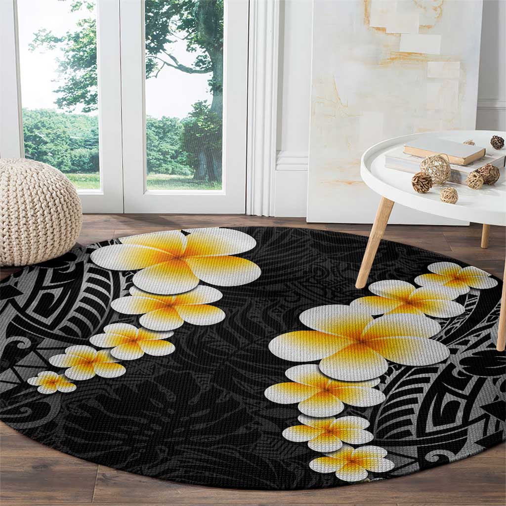 Black Tropical Plumeria With Galaxy Polynesian Art Round Carpet LT14 - Polynesian Pride