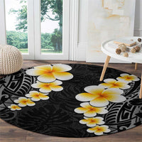 Black Tropical Plumeria With Galaxy Polynesian Art Round Carpet LT14 - Polynesian Pride