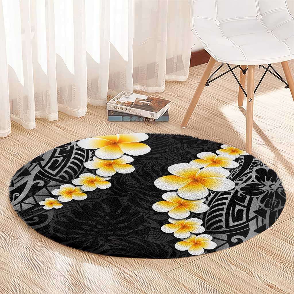 Black Tropical Plumeria With Galaxy Polynesian Art Round Carpet LT14 - Polynesian Pride