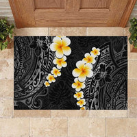 Black Tropical Plumeria With Galaxy Polynesian Art Rubber Doormat LT14 Black - Polynesian Pride