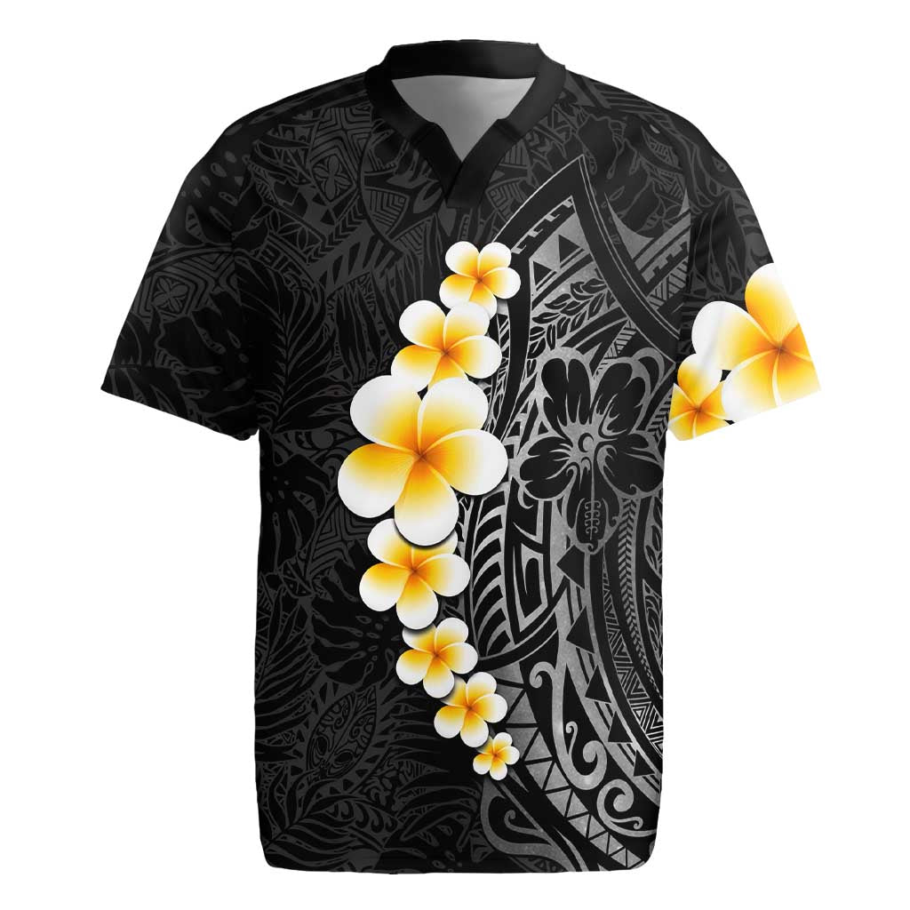 Black Tropical Plumeria With Galaxy Polynesian Art Rugby Jersey LT14 Black - Polynesian Pride