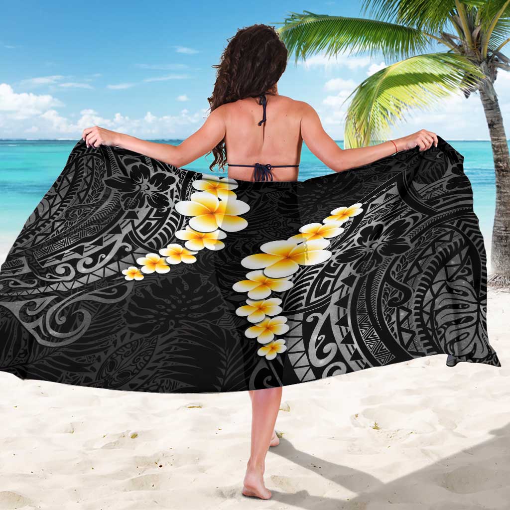 Black Tropical Plumeria With Galaxy Polynesian Art Sarong LT14 - Polynesian Pride