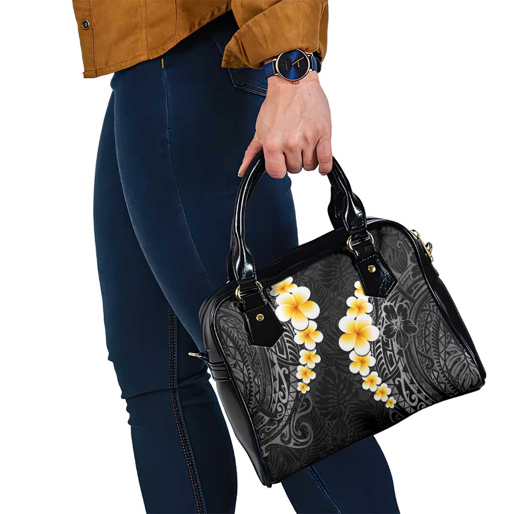 Black Tropical Plumeria With Galaxy Polynesian Art Shoulder Handbag LT14 - Polynesian Pride