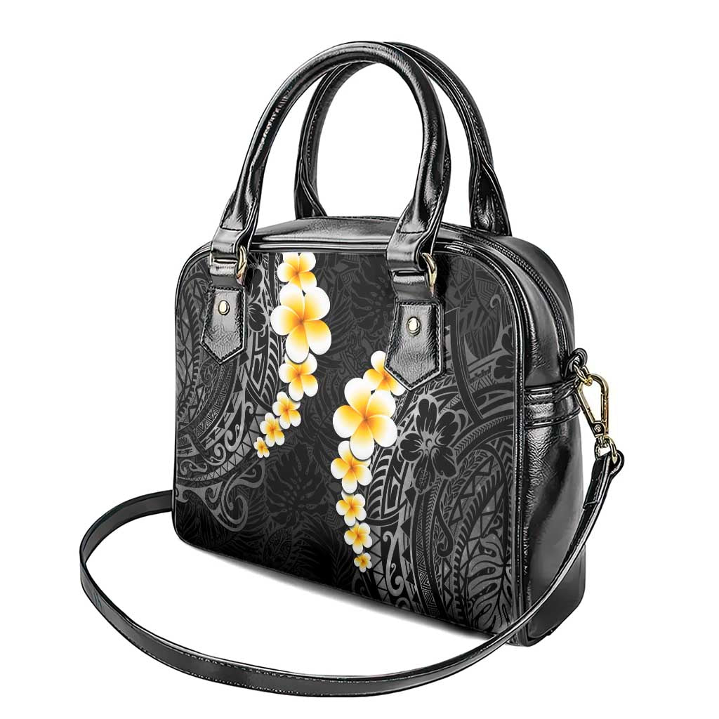 Black Tropical Plumeria With Galaxy Polynesian Art Shoulder Handbag LT14 - Polynesian Pride