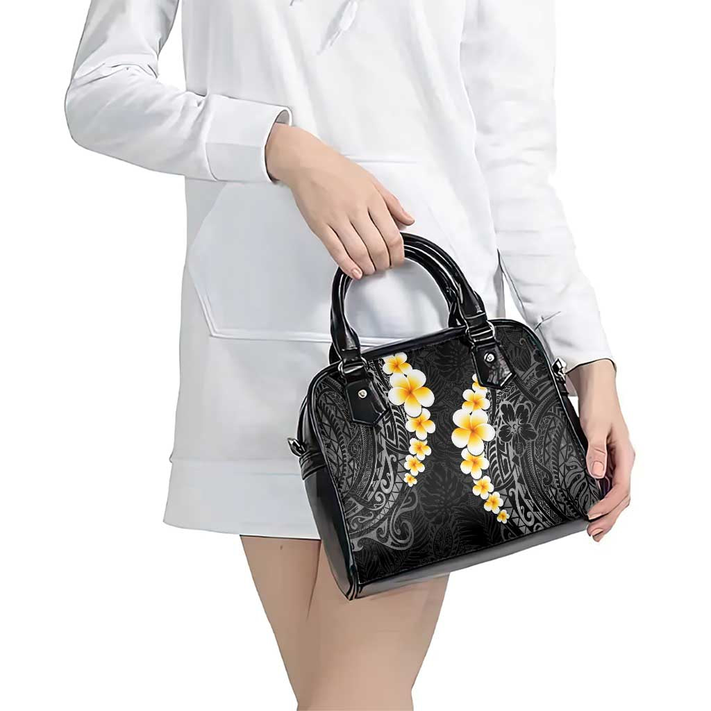 Black Tropical Plumeria With Galaxy Polynesian Art Shoulder Handbag LT14 - Polynesian Pride
